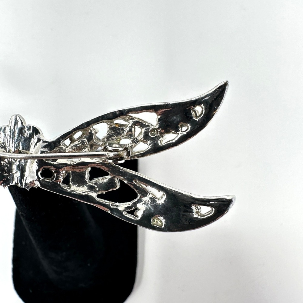 Vintage Dragonfly Brooch Aurora Borealis Rhinestone Art Glass Silver Tone - Picture 8 of 10